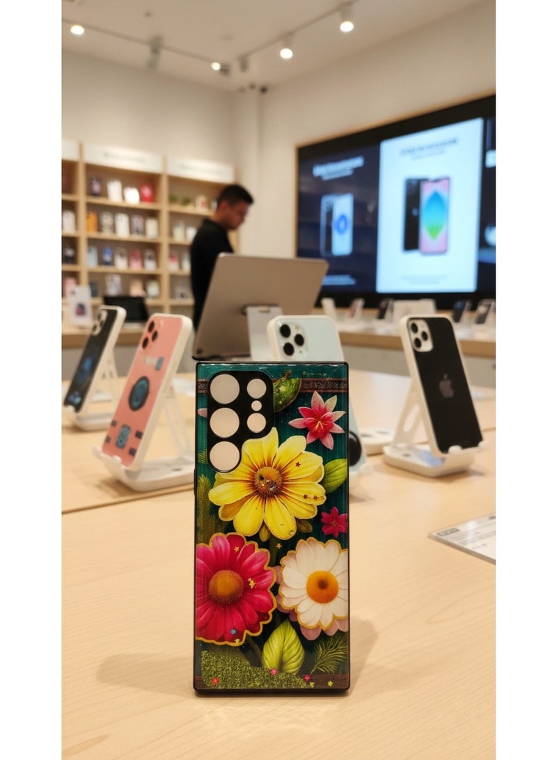 Grace Aesthetic "Flower Garden" Glitter Case - Protective & Stylish Art Cover for S23 Ultra - Image 4